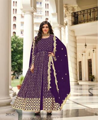 PURPLE GREEN PARTY WEAR sequin WORK LONG ANARKALI GEORGETTE SALWAR SUIT 1