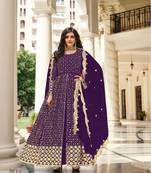 PURPLE GREEN PARTY WEAR SEQUENCE WORK LONG ANARKALI GEORGETTE SALWAR SUIT
