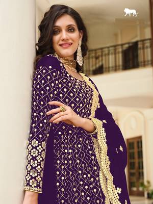 PURPLE GREEN PARTY WEAR sequin WORK LONG ANARKALI GEORGETTE SALWAR SUIT 2