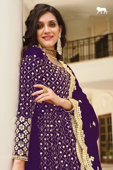PURPLE GREEN PARTY WEAR sequin WORK LONG ANARKALI GEORGETTE SALWAR SUIT
