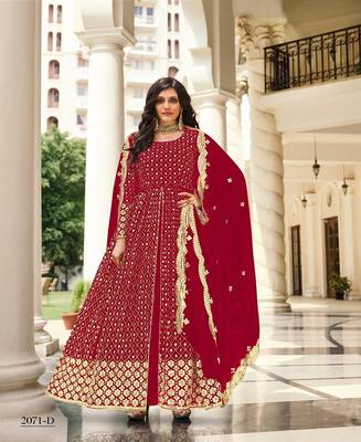 RED GREEN DESIGNER FANCY PARTY WEAR sequin WORK LONG ANARKALI GEORGETTE SALWAR SUIT  1