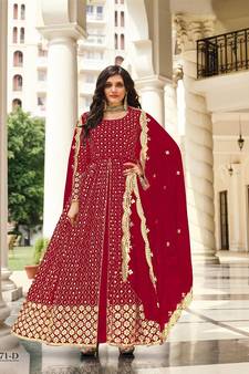 RED GREEN DESIGNER FANCY PARTY WEAR SEQUENCE WORK LONG ANARKALI GEORGETTE SALWAR SUIT SEMI STITCHED