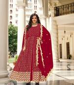 RED GREEN DESIGNER FANCY PARTY WEAR SEQUENCE WORK LONG ANARKALI GEORGETTE SALWAR SUIT SEMI STITCHED