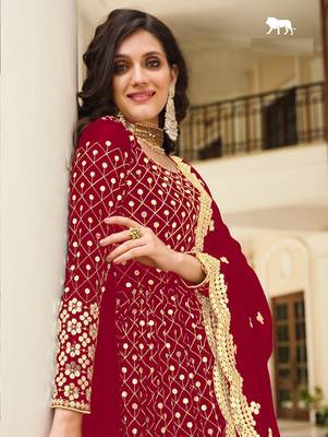RED GREEN DESIGNER FANCY PARTY WEAR sequin WORK LONG ANARKALI GEORGETTE SALWAR SUIT  2