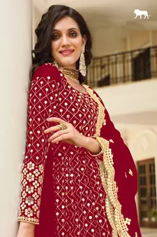 RED GREEN DESIGNER FANCY PARTY WEAR sequin WORK LONG ANARKALI GEORGETTE SALWAR SUIT 