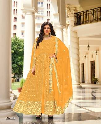 YELLOW DESIGNER FANCY PARTY WEAR SEQUENCE WORK LONG ANARKALI GEORGETTE SALWAR SUIT SEMI STITCHED 1