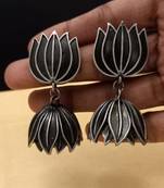 Black Indian Jewellery American Diamond Rose Polish Long Hangging Dangler Earrings for Women Wedding