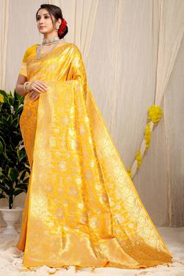 Yellow Woven silk blend Saree With Blouse 1