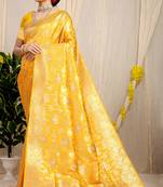 Yellow Woven silk blend Saree With Blouse