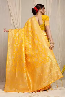 Yellow Woven silk blend Saree With Blouse