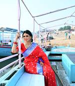 Red woven georgette saree with blouse