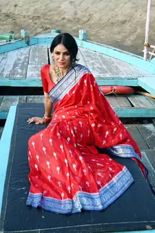 Red woven georgette saree with blouse