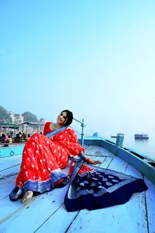 Red woven georgette saree with blouse