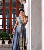 Grey woven katan silk saree with blouse