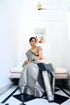 Black woven Faux kanchipuram silk saree with blouse