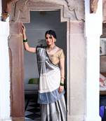 Black woven Faux kanchipuram silk saree with blouse