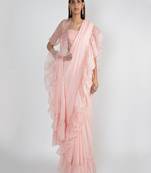 BABY PINK RUFFLED SAREE SET WITH EMBROIDERED JACKET