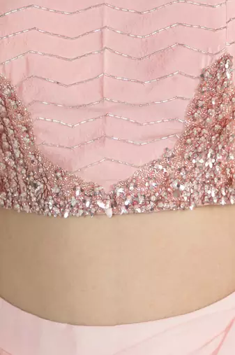 BABY PINK RUFFLED SAREE SET WITH EMBROIDERED JACKET