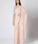 Nude Embroidered Saree Set