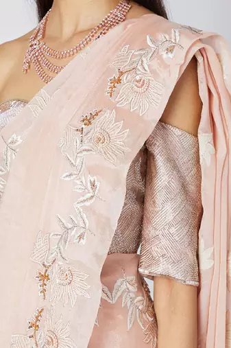 Nude Embroidered Saree Set