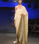 CREAM TO OLIVE GREEN OMBRE EMBROIDERED SAREE SET