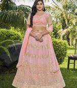 Baby Pink Golden Embroidered Georgette Wedding Lehenga Choli