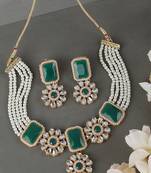 White Pearl and Green Emerald Choker Necklace Set