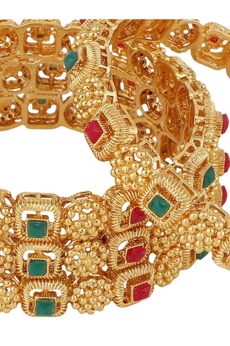 Set Of 4 Gold Plated & White AD Studded Designer Bangles - Styylo ...
