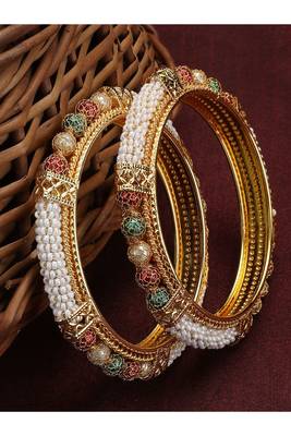 Set of 2 Gold Plated Pearl Studded & Beaded Bangles 1