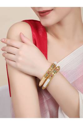 Set of 2 Gold Plated Pearl Studded & Beaded Bangles 2