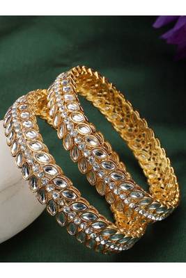Women Pack Of 2 Gold-Plated & White AD-Studded Kada Bangle 1
