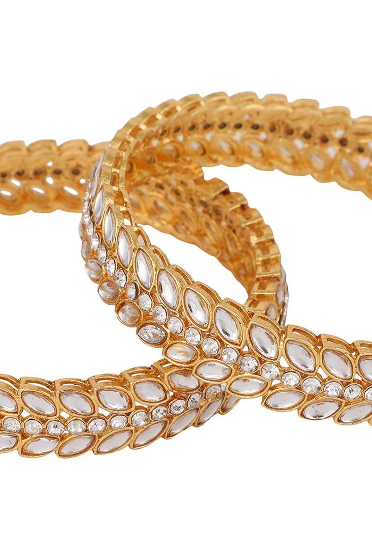 Women Pack Of 2 Gold-Plated & White AD-Studded Kada Bangle
