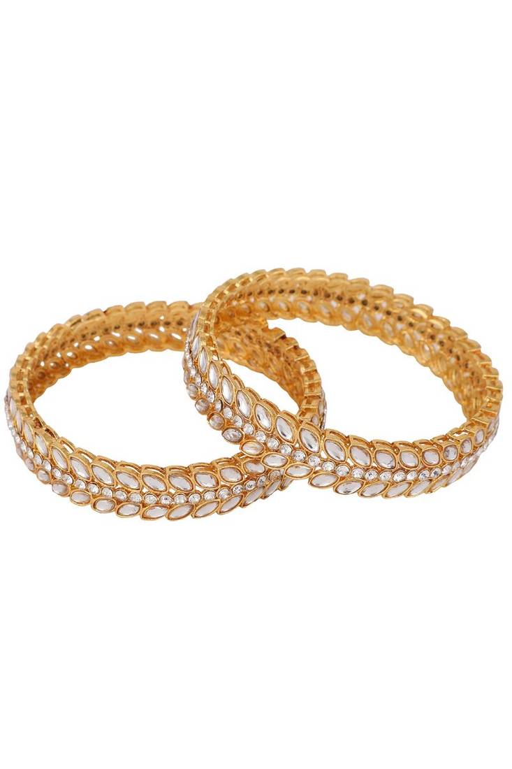 Women Pack Of 2 Gold-Plated & White AD-Studded Kada Bangle