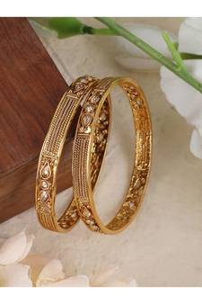 Set Of 2 24K Gold-Plated Red & Green Stone-Studded Handcrafted Bangles