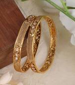 Set Of 2 24K Gold-Plated Red & Green Stone-Studded Handcrafted Bangles
