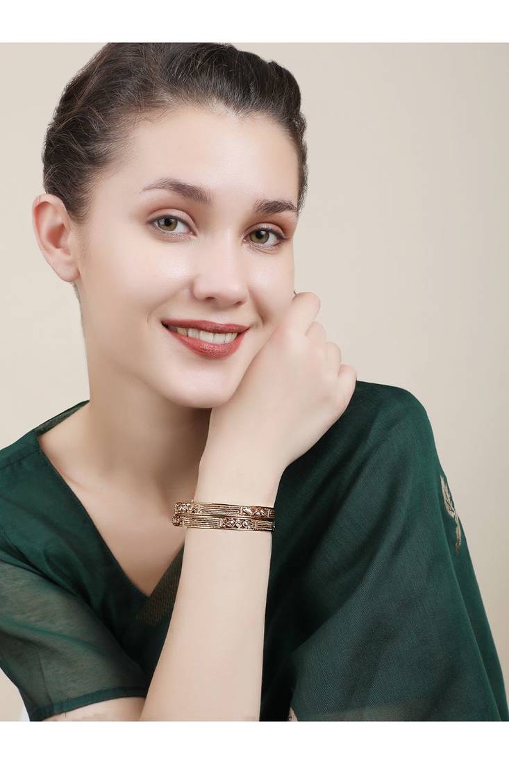 Set Of 2 24K Gold-Plated Red & Green Stone-Studded Handcrafted Bangles