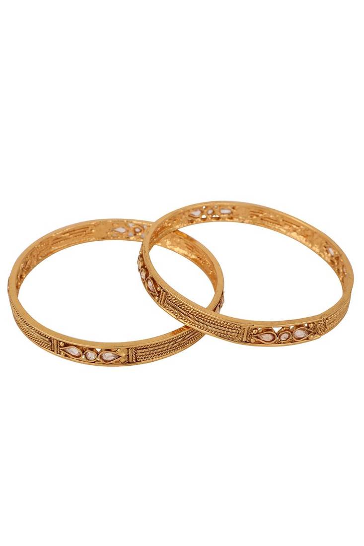 Set Of 2 24K Gold-Plated Red & Green Stone-Studded Handcrafted Bangles