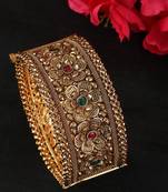 Gold & Pink 24CT Stone-Studded & Beaded Handcrafted Bangle