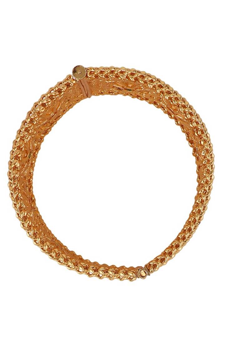Gold & Pink 24CT Stone-Studded & Beaded Handcrafted Bangle