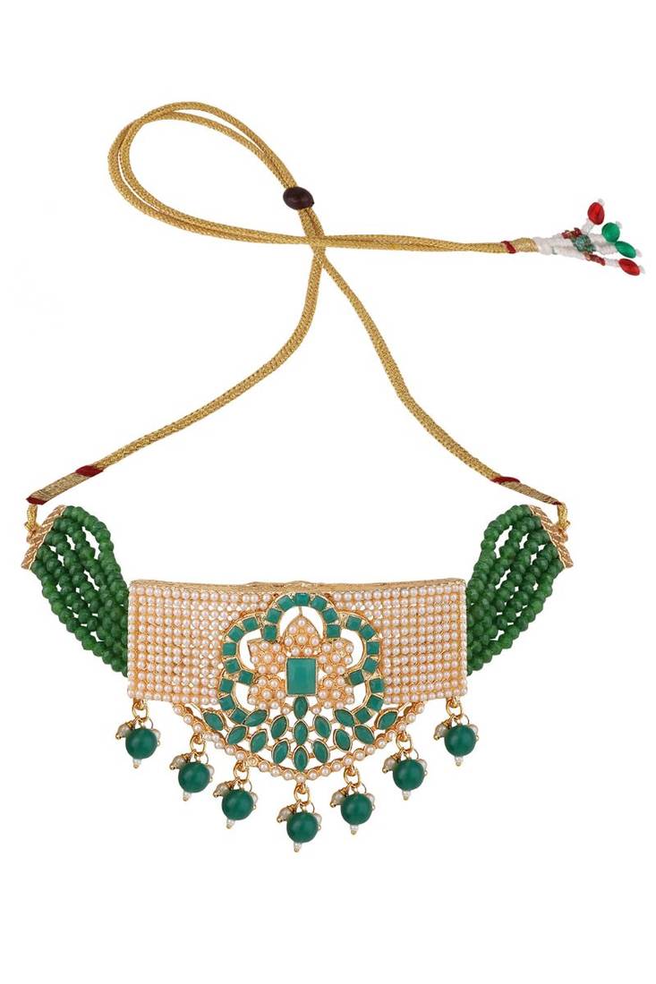 Pearl and Emerald Green Stone Choker Necklace
