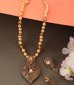 Antique Gold Plated Traditional Pendant Set with Pearl String