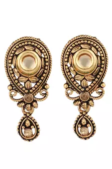 Antique Gold Plated Traditional Pendant Set with Pearl String