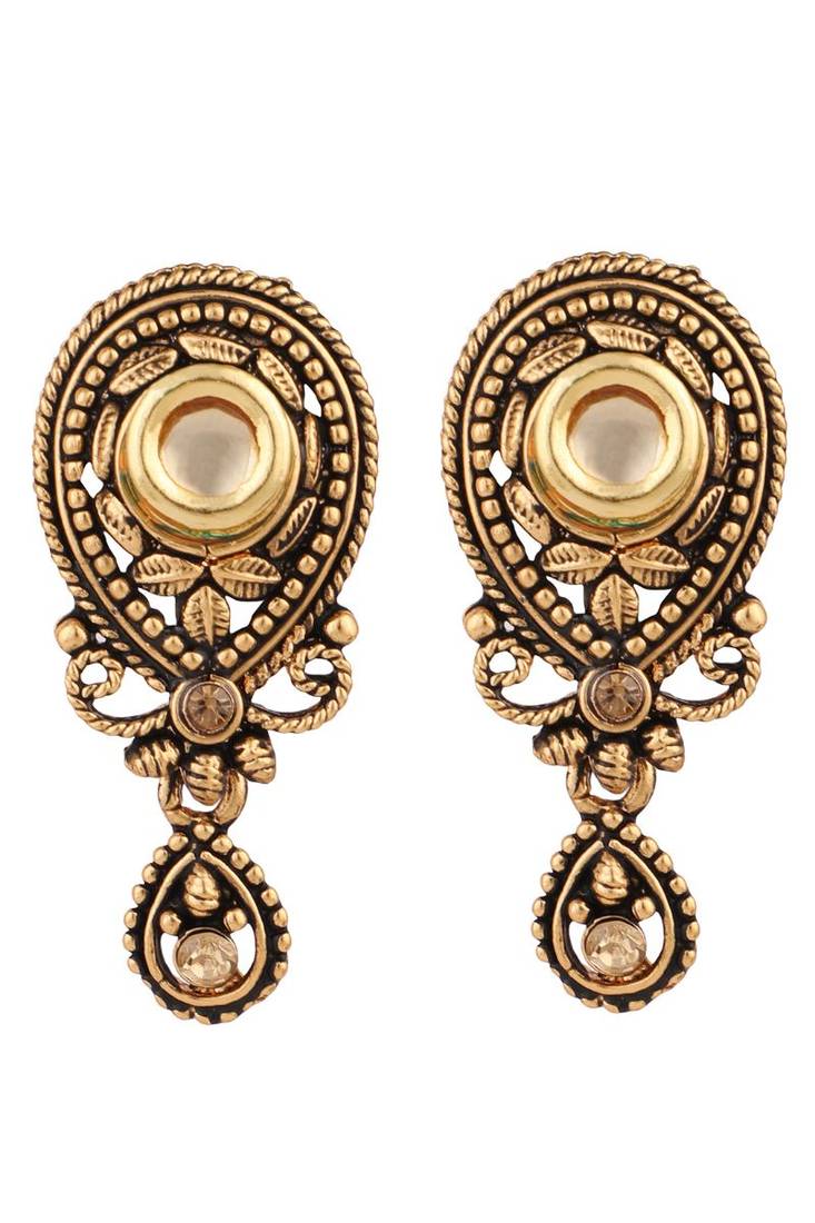 Antique Gold Plated Traditional Pendant Set with Pearl String