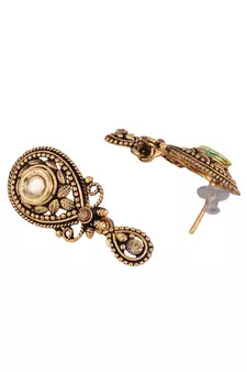 Antique Gold Plated Traditional Pendant Set with Pearl String