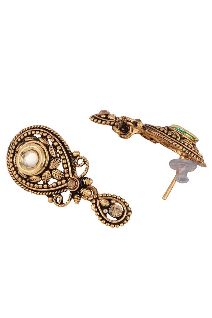 Antique Gold Plated Traditional Pendant Set with Pearl String