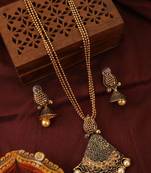 Antique Gold Plated Traditional Pendant Set with Pearl String