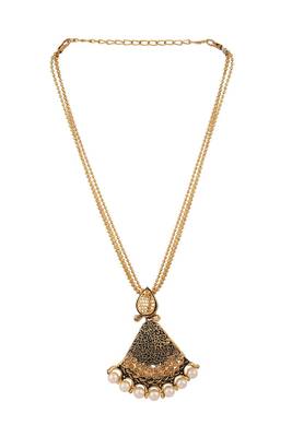 Antique Gold Plated Traditional Pendant Set with Pearl String 2