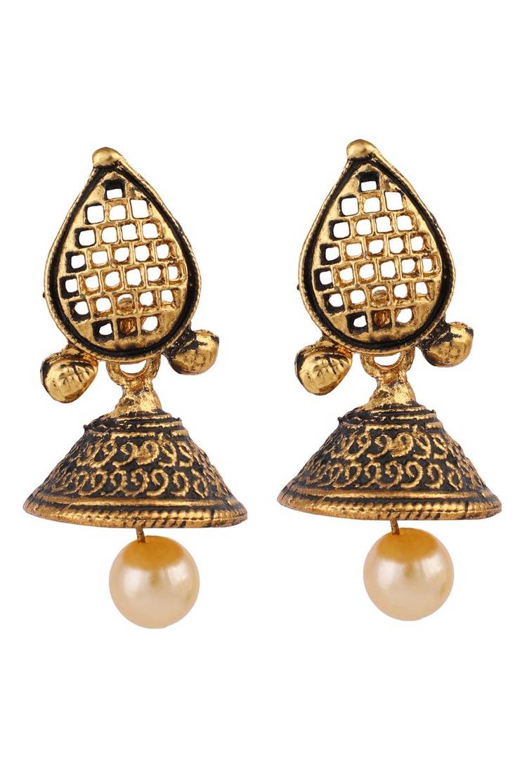 Antique Gold Plated Traditional Pendant Set with Pearl String