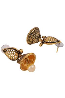 Antique Gold Plated Traditional Pendant Set with Pearl String 5