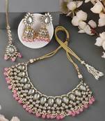 Traditional Pastal Pink Kundan Stone Brass Choker Set